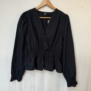BUFFALO DAVID BITTON Black Peplum Shirred Blouse